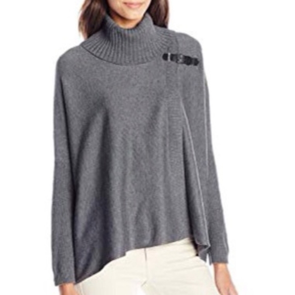 Calvin Klein Buckle Detail Turtleneck Sweater Cape - Picture 2 of 4